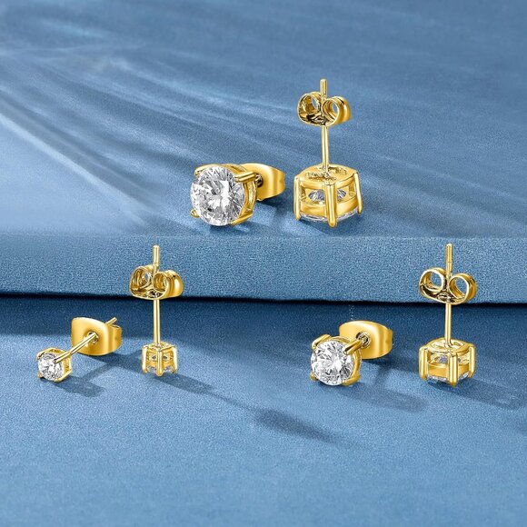 Titanium Stud Earrings Set Hypoallergenic Cubic Zirconia Round Surgical Stainles - Picture 6 of 8